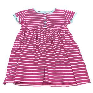 Hanna Andersson Girls Bright Pink Striped Short Sleeve Knit Dress Size 5-6